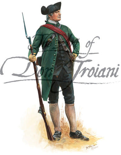 Don Troiani wall art print "Major John Buttrick" Major in a green uniform holding a musket with bayonet.