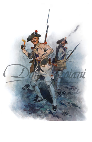 Don Troiani wall art print "Grenadiers of the French Gatinais Regiment". Two soldier throwing grenades.