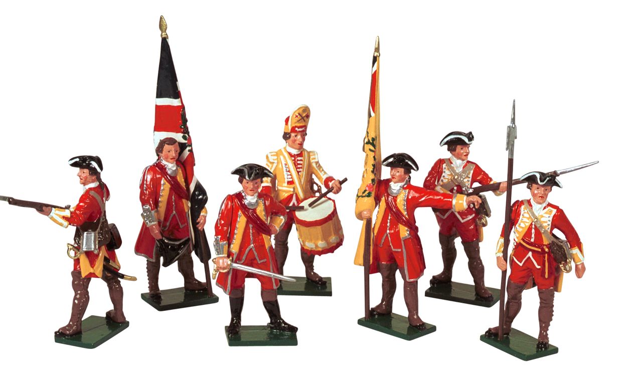 Collectible toy soldier miniatures British Infantry. Seven piece toy soldier set.