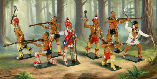 Eight piece toy soldier set American woodland Indians.