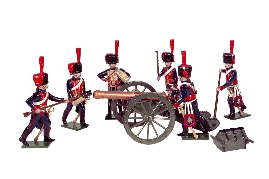 8 pieces toy soldier set french horse artillery including one cannon.