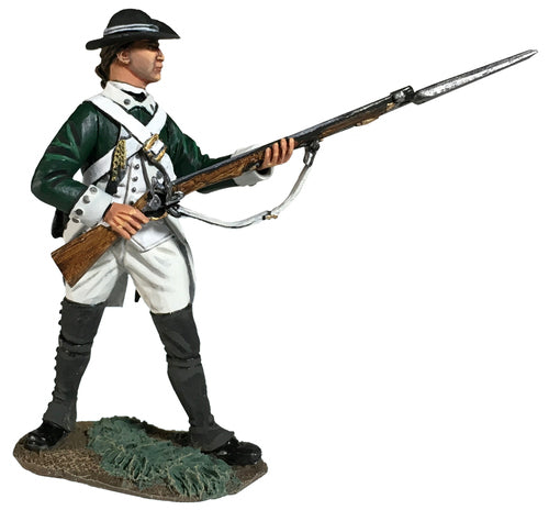 Collectible toy soldier miniature Continental Marine holding a musket and bayonet.