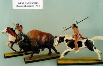 Collectible toy soldier miniature Bison Hunting. Two Natives on horse back.