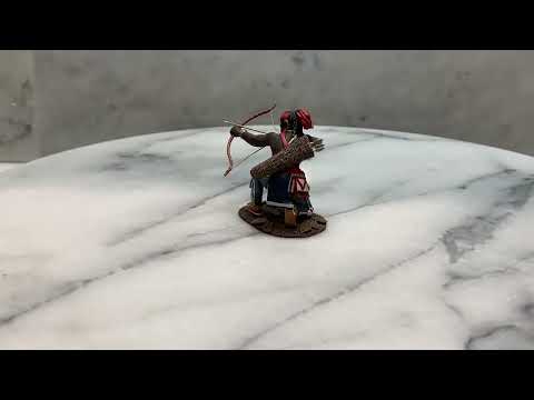360 degree view of Collectible toy solider miniature Native Kneeling with Bow and Arrow.