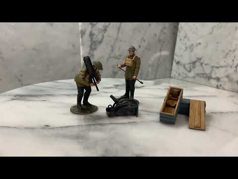 360 degree view of Collectible toy soldier miniature U.S. Mortar Crew with French Crapouillot or Little Toad.