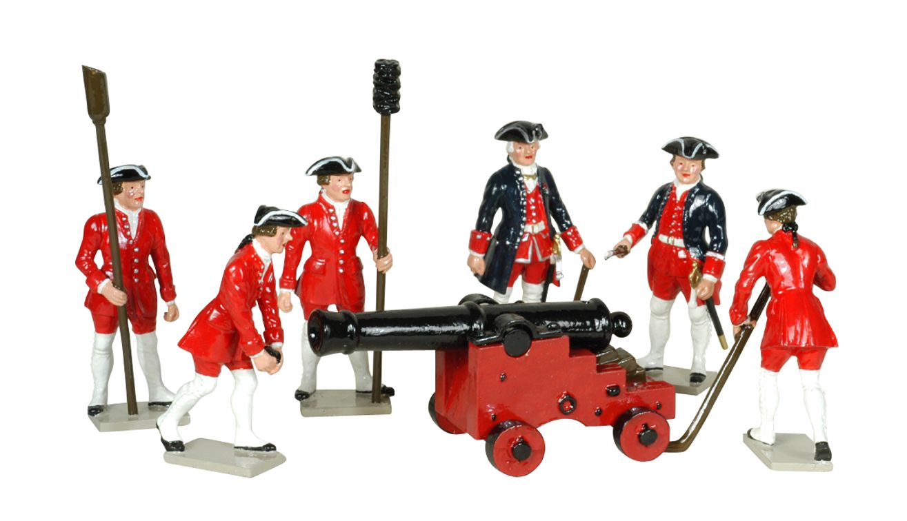 Toy soldier set French colonial artillery 7 piece set including cannon.